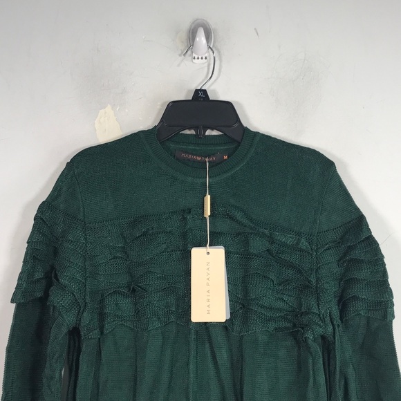 Maria Pavan Long Sleeve Ruffle Accent Blouse, Women's Size M - Dark Green - Picture 5 of 10